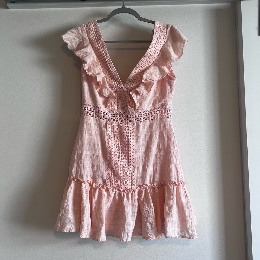 Y2K JUN & IVY Miami Allegra Pink Crochet Flutter Sleeve Dress size medium - Picture 5 of 10